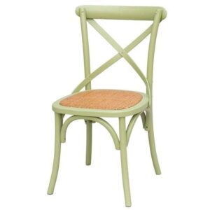כיסא מעוצב בצבע ירוק פסטל עם מושב ס wicker, מתאים לתאורה לסלון וריהוט מודרני.