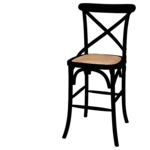 כיסא בר מעוצב עם רגליים שחורות ומושב ס wicker, מתאים לתאורה לסלון ולמטבח - הבית של עידה