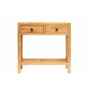 קונסולה מעץ עם שני drawers, עיצוב מינימליסטי שמתאים לסלון או כניסה לבית.